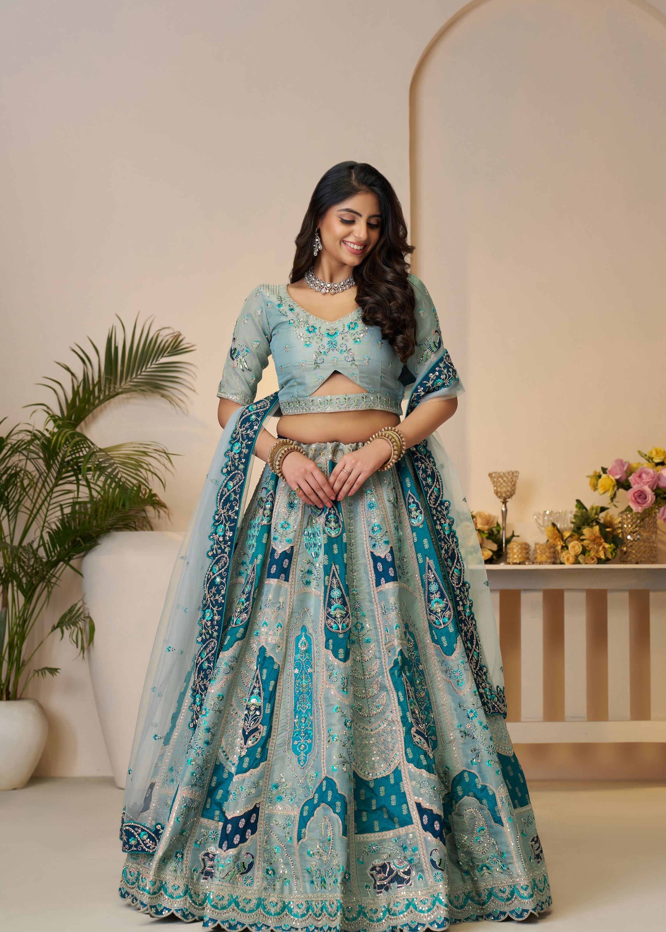 The Rajsi Haathi Collection: Marvelous Blue Indian Bridal Lehenga