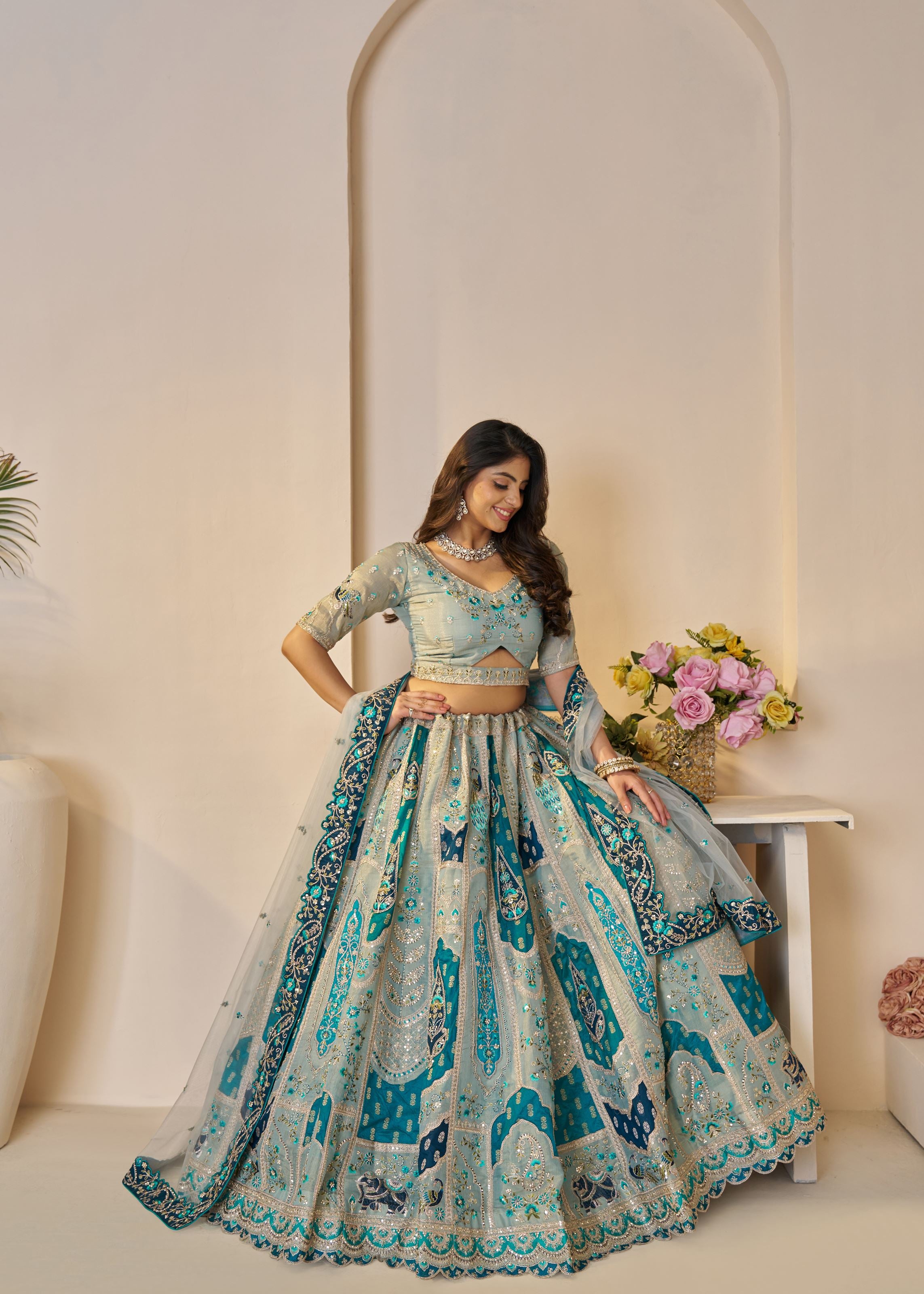 The Rajsi Haathi Collection: Marvelous Blue Indian Bridal Lehenga
