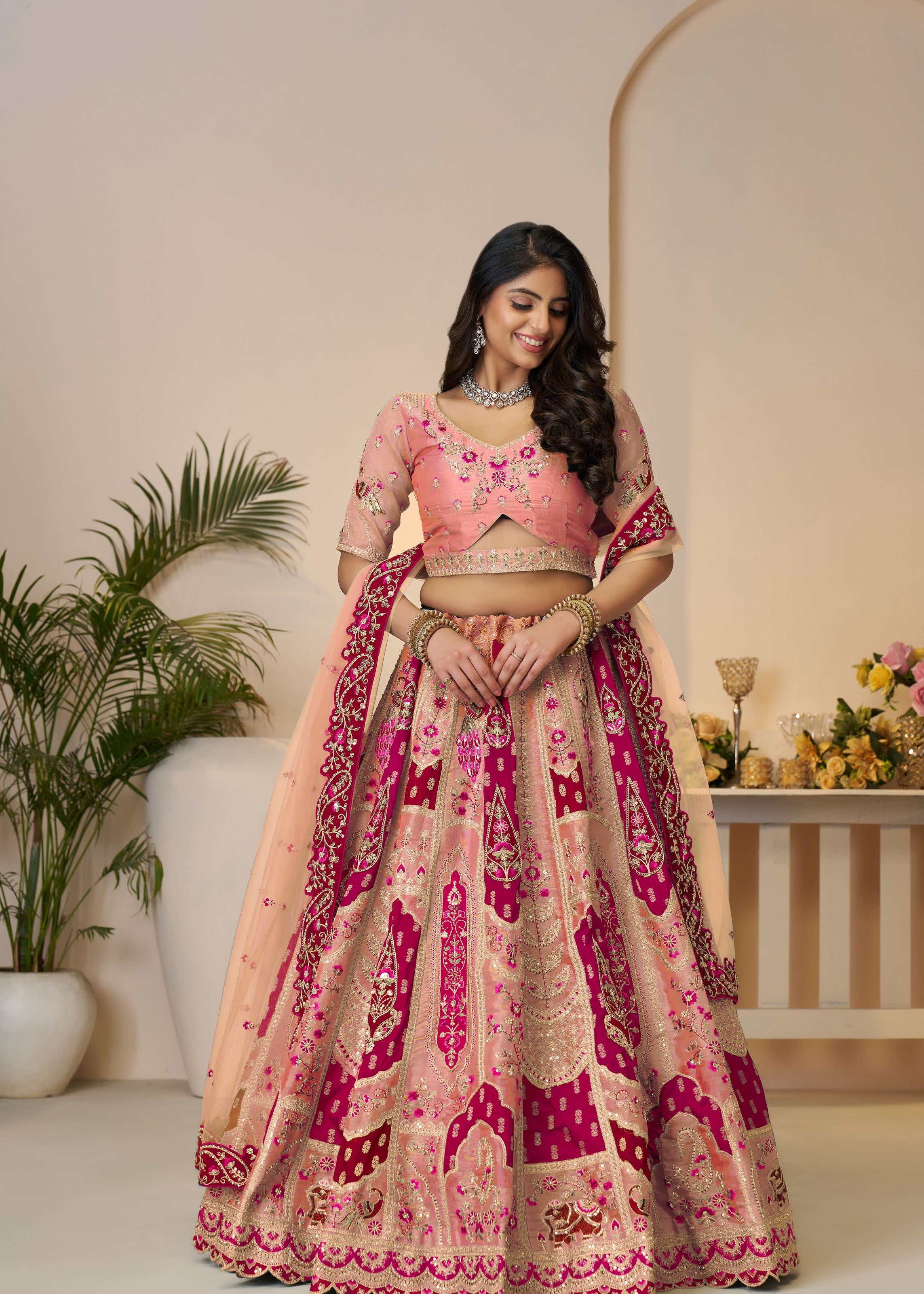 The Rajsi Haathi Collection: Orange Embroidered Banarasi Lehenga