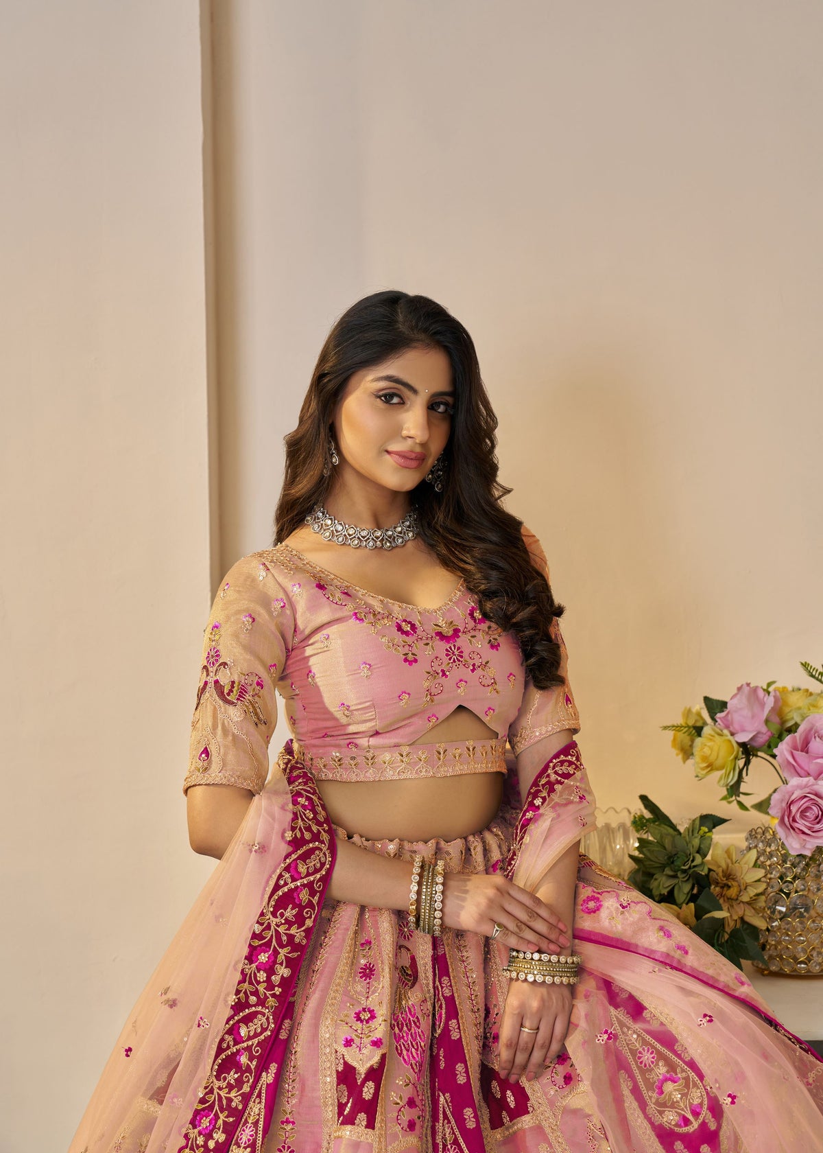 The Rajsi Haathi Collection: Orange Embroidered Banarasi Lehenga