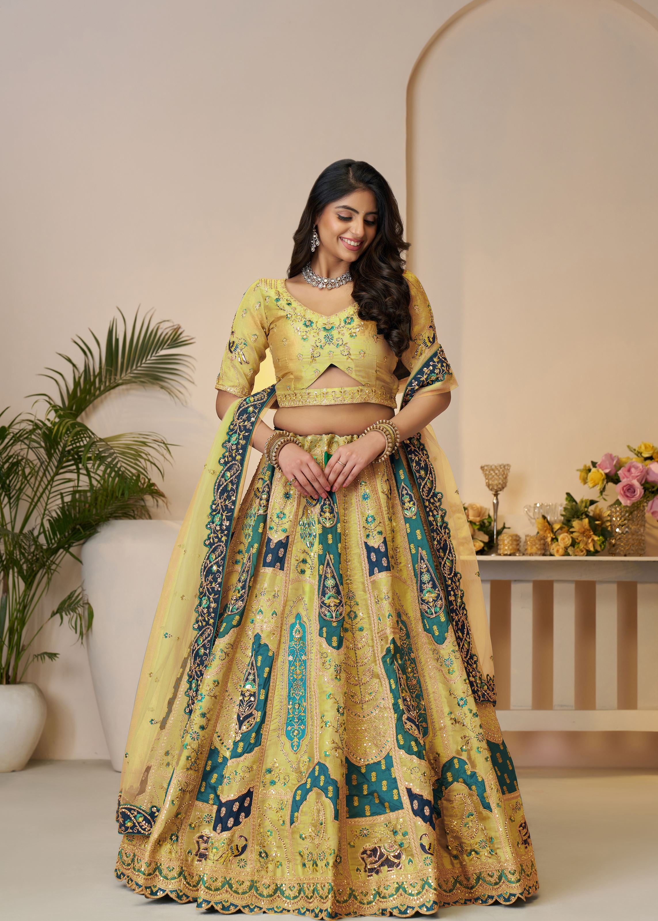 The Rajsi Haathi Collection: Stunning Yellow Banarasi Lehenga