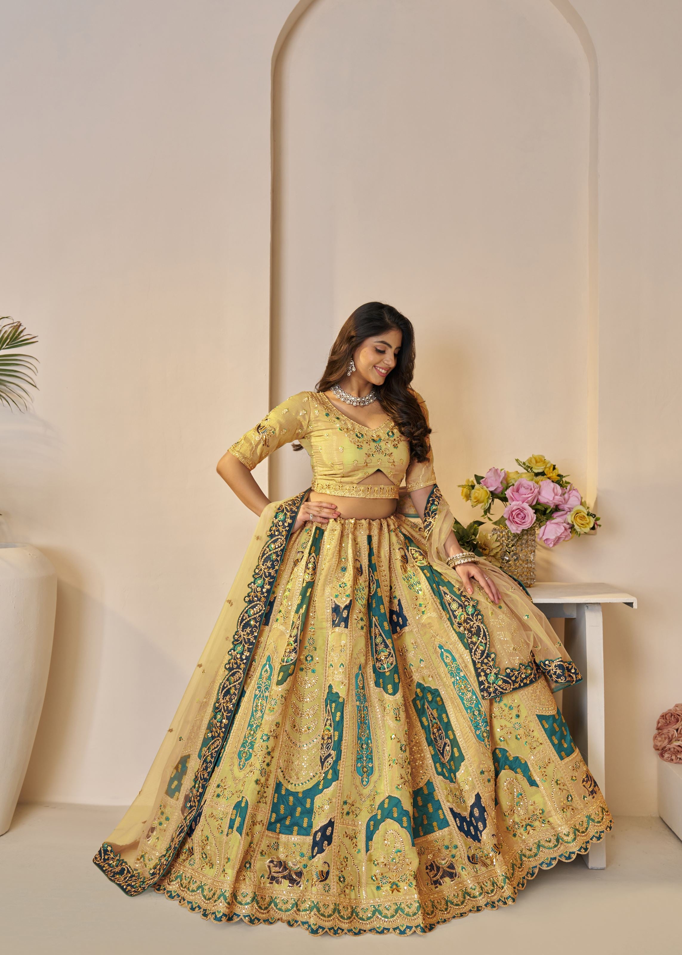 The Rajsi Haathi Collection: Stunning Yellow Banarasi Lehenga
