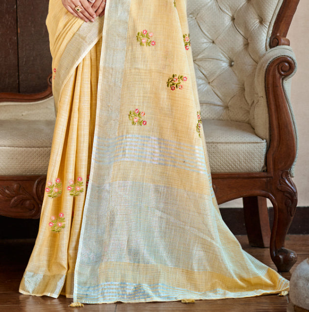 Timeless Mustard Linen Festival Saree for Women