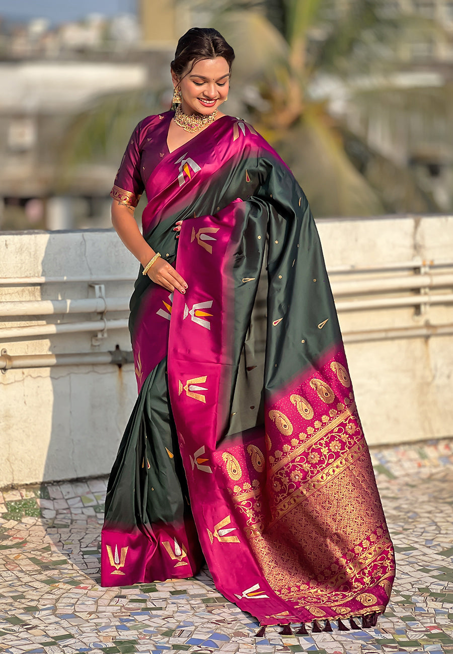 Traditional Woven Balaji Tilak Designer Woven Soft Silk Green Saree