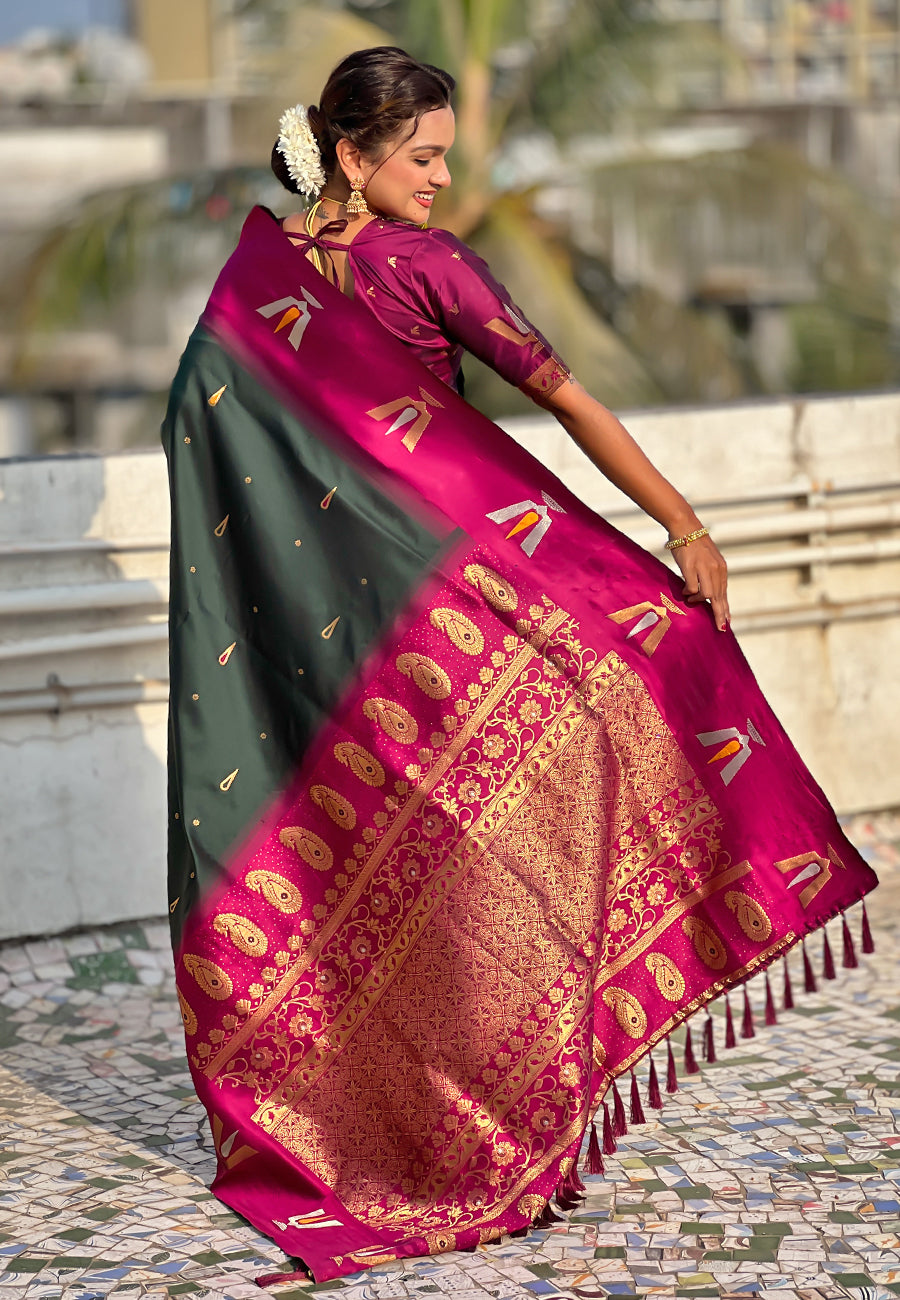 Traditional Woven Balaji Tilak Designer Woven Soft Silk Green Saree