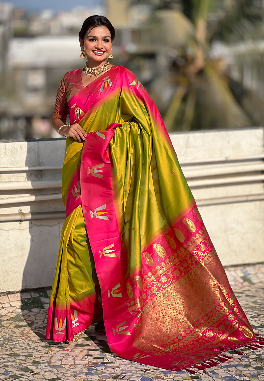 Traditional Woven Balaji Tilak Designer Woven Soft Silk Mahendi Saree