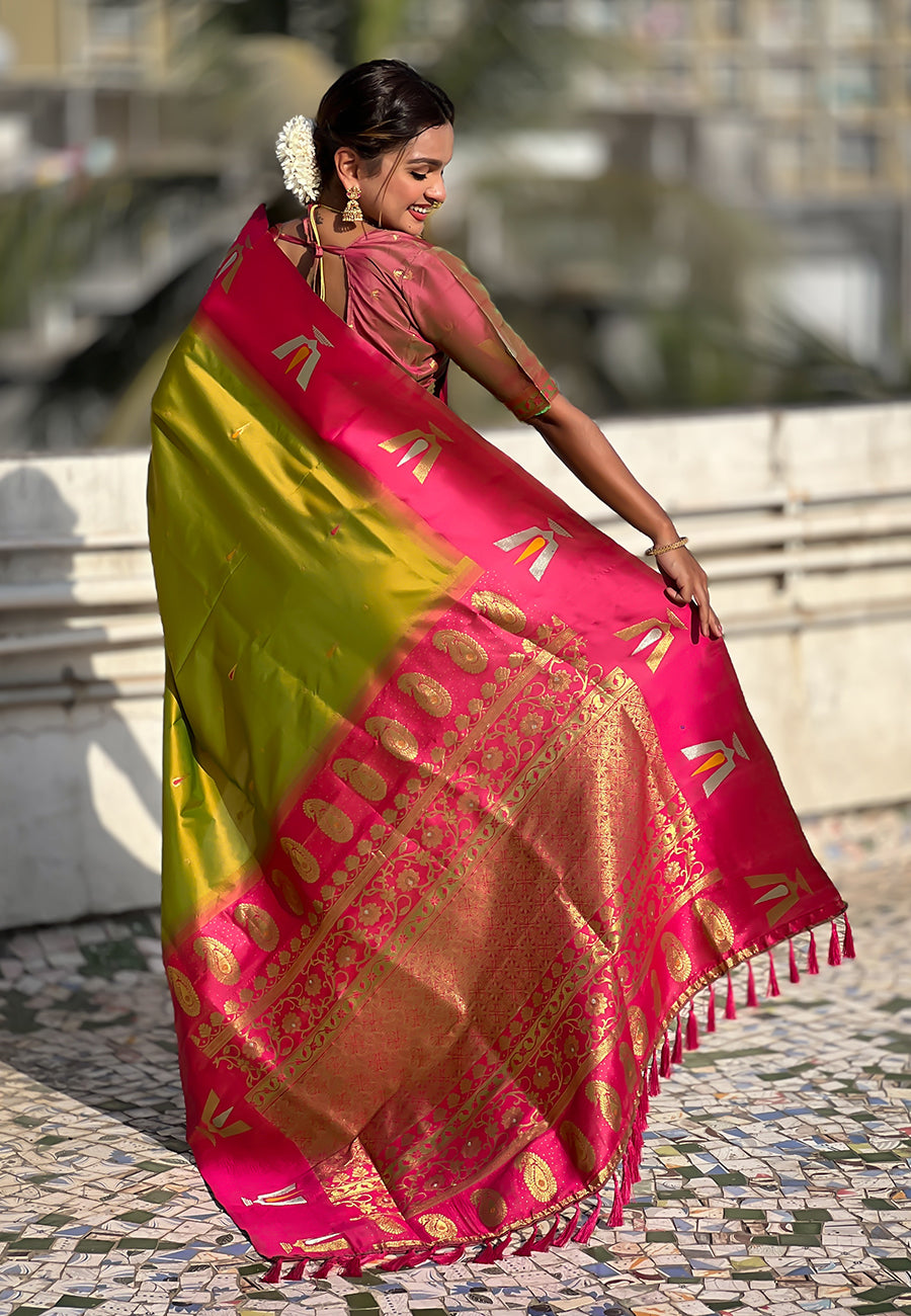 Traditional Woven Balaji Tilak Designer Woven Soft Silk Mahendi Saree