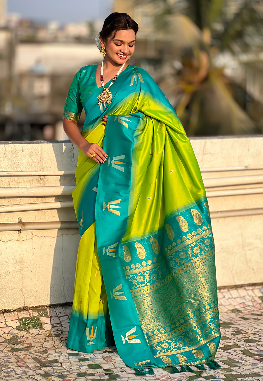 Traditional Woven Balaji Tilak Designer Woven Soft Silk Parrot Green Saree