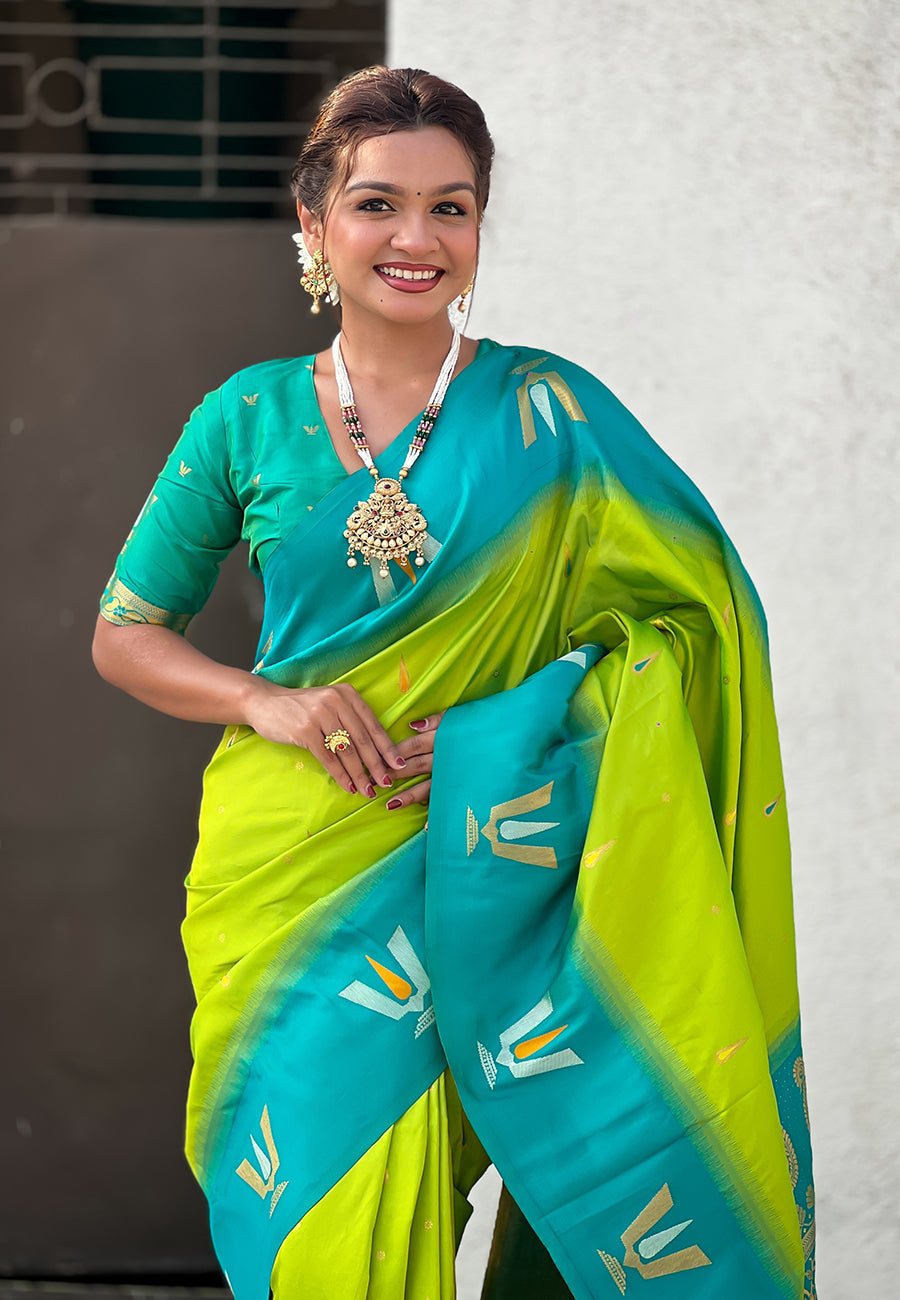 Traditional Woven Balaji Tilak Designer Woven Soft Silk Parrot Green Saree