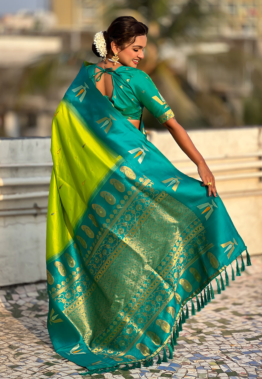 Traditional Woven Balaji Tilak Designer Woven Soft Silk Parrot Green Saree