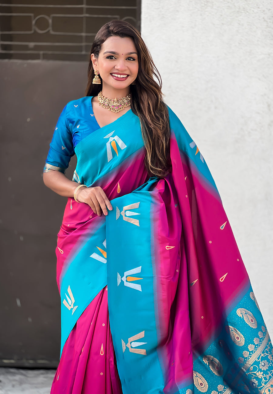 Traditional Woven Balaji Tilak Designer Woven Soft Silk Pink Saree