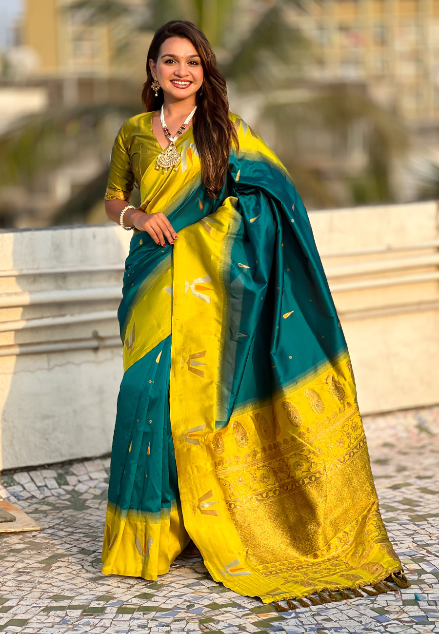 Traditional Woven Balaji Tilak Designer Woven Soft Silk Teal Blue Saree