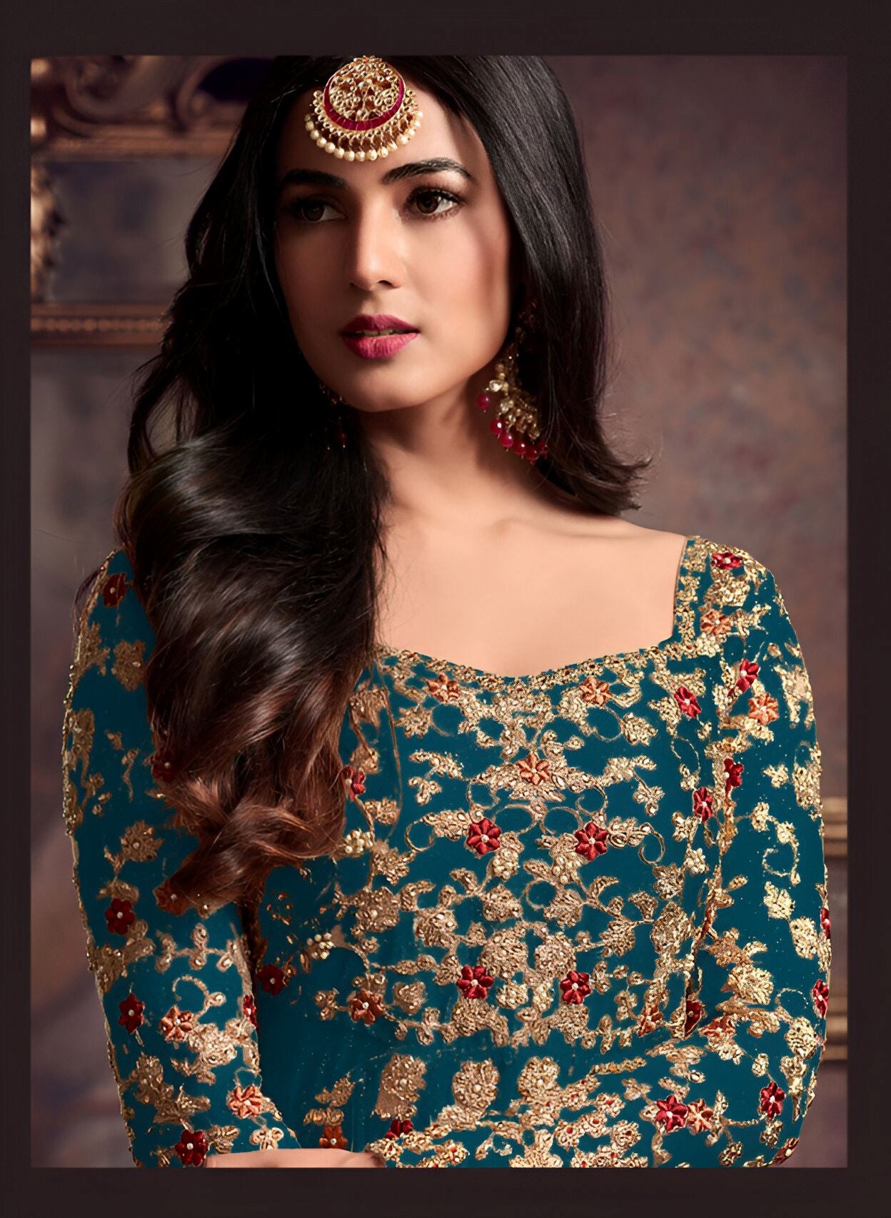 Turquoise Heavy Designer Suit With Heavy Embroidery Work