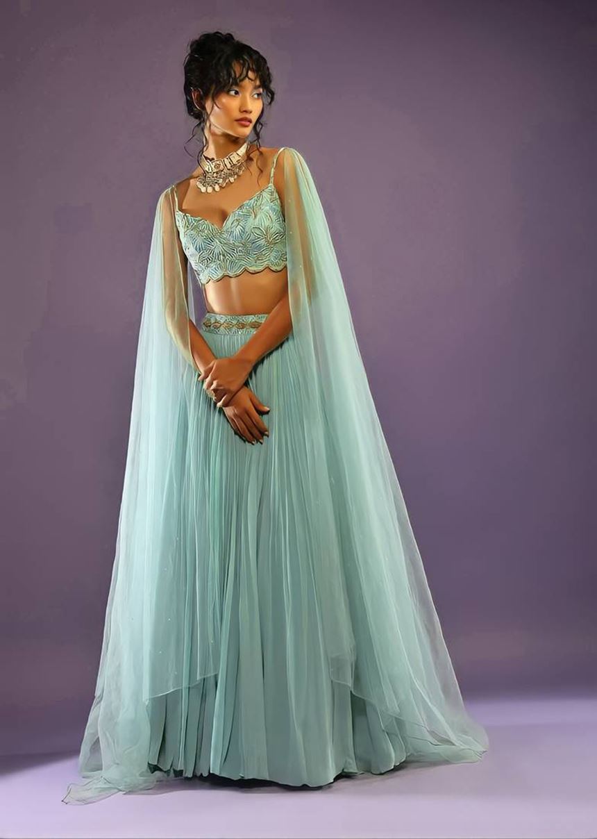 Turquoise Lehenga Choli With Embroidery Work