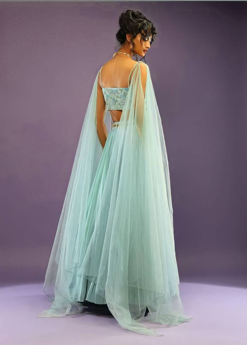 Turquoise Lehenga Choli With Embroidery Work