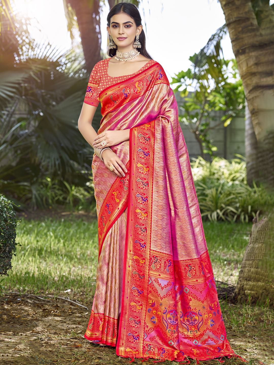 Velvet Scarlet Colour Silk Saree