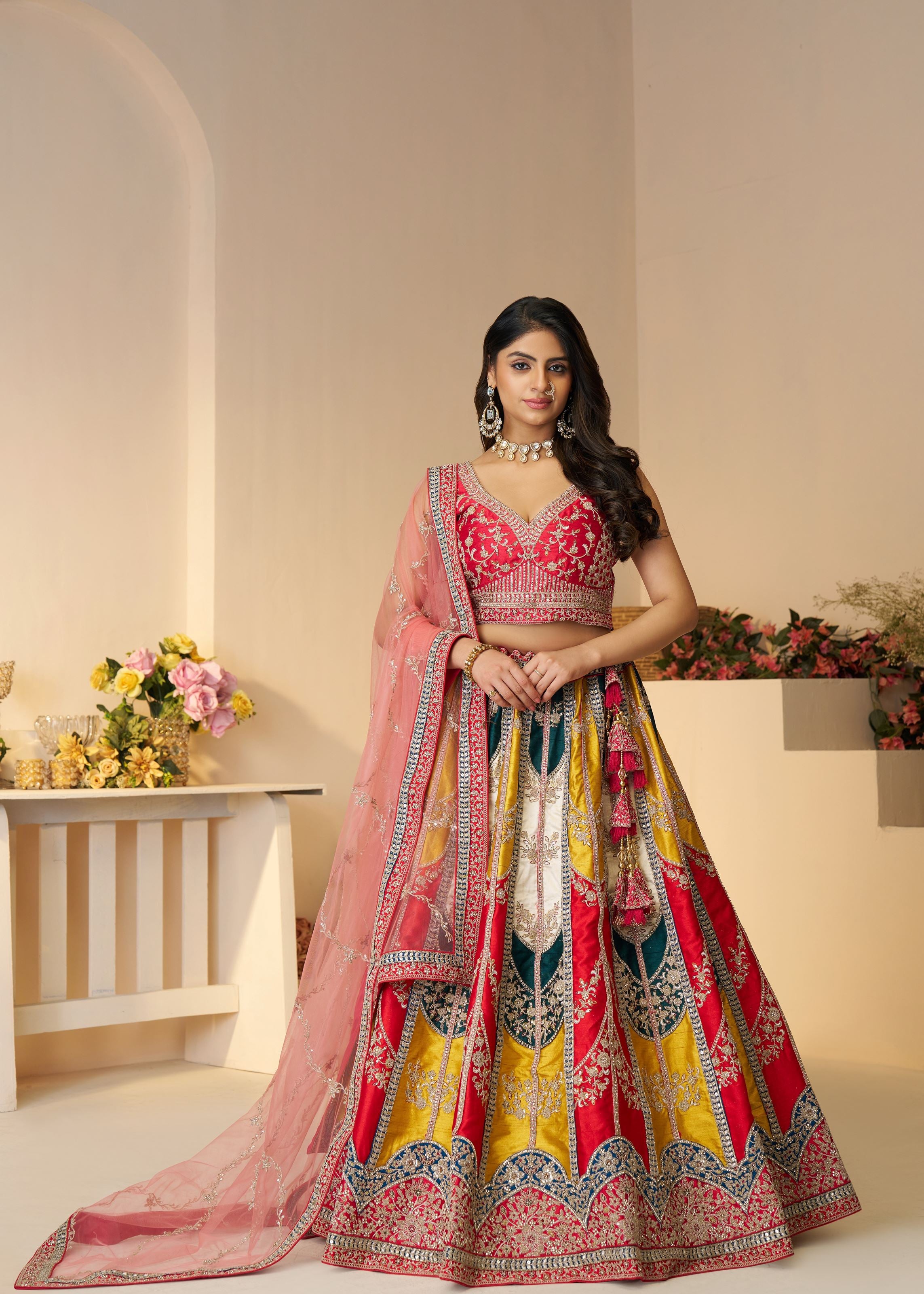 Vibrant Multicolor Zari Work Lehenga Perfect Bridal & Haldi Lehenga
