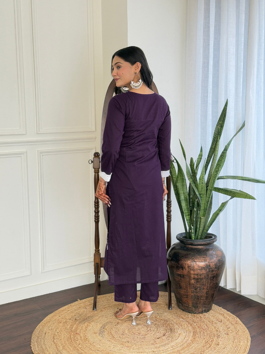 Violate Pure Cotton Elegant Kurta Pant Set With Chikankari Work