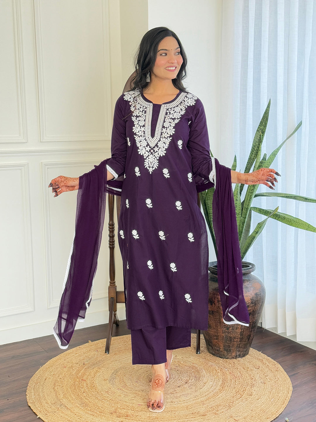 Violate Pure Cotton Elegant Kurta Pant Set With Chikankari Work
