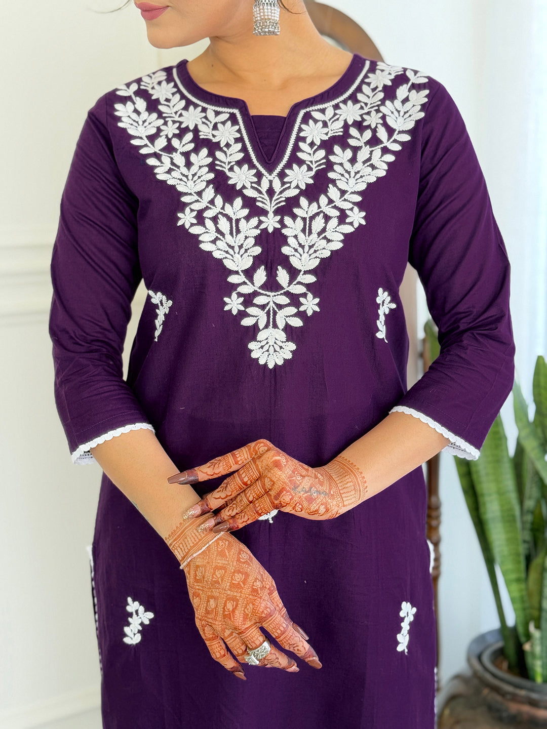 Violate Pure Cotton Elegant Kurta Pant Set With Chikankari Work