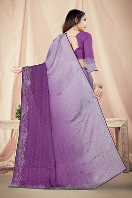 Violet Chiffon Saree With Swarovski Diamond Work