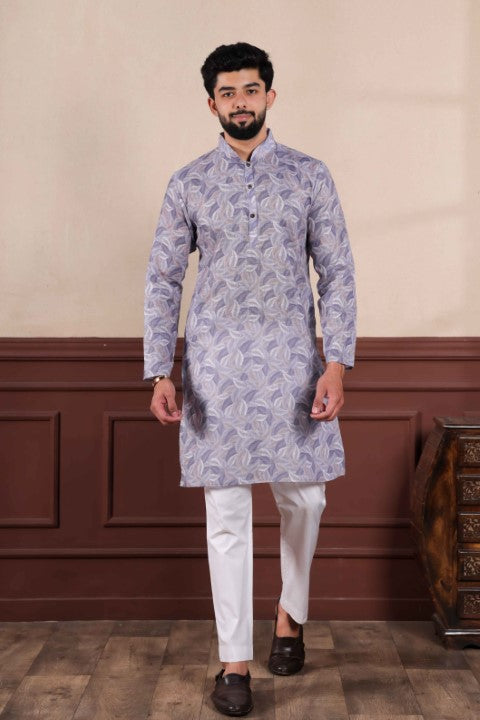 Aqua Green Linen Digital Printed Graceful Kurta Pajama