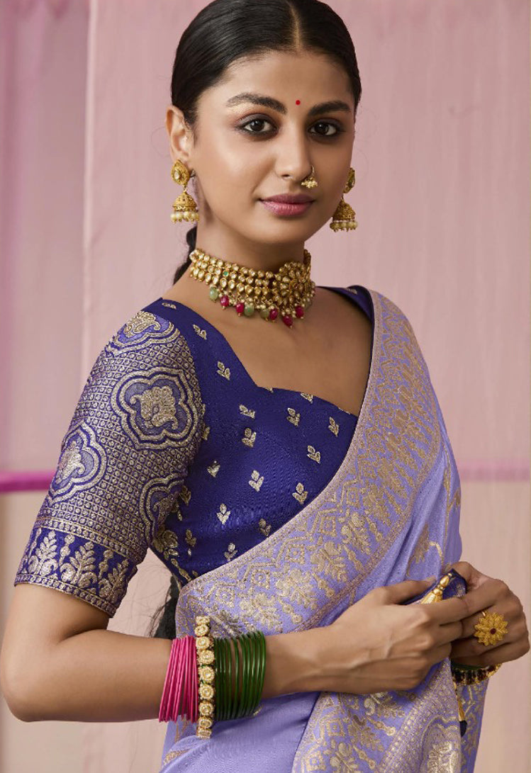 Violet Saree With Jacquard Woven Work