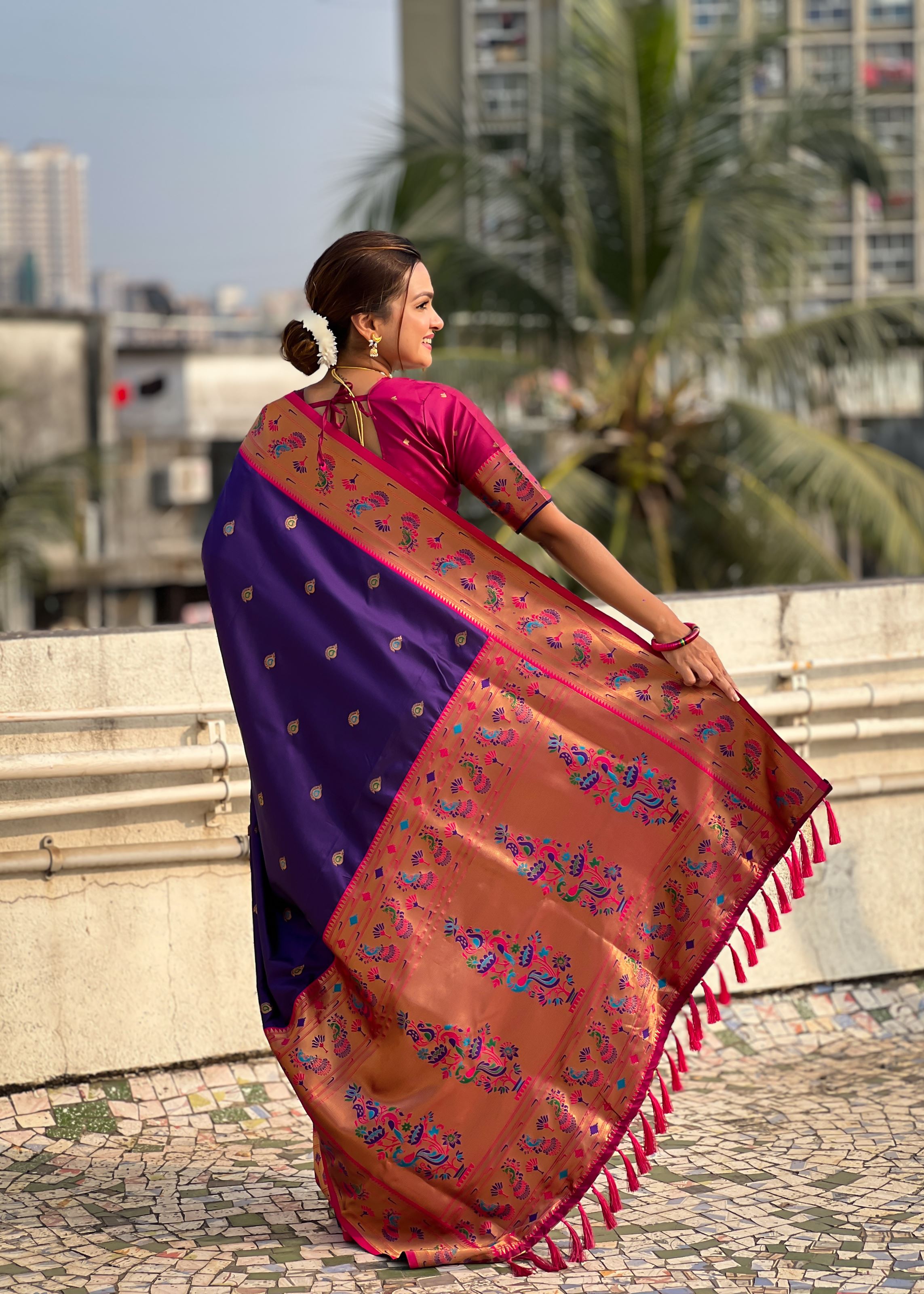 Violet Silk Blend Paithani Saree