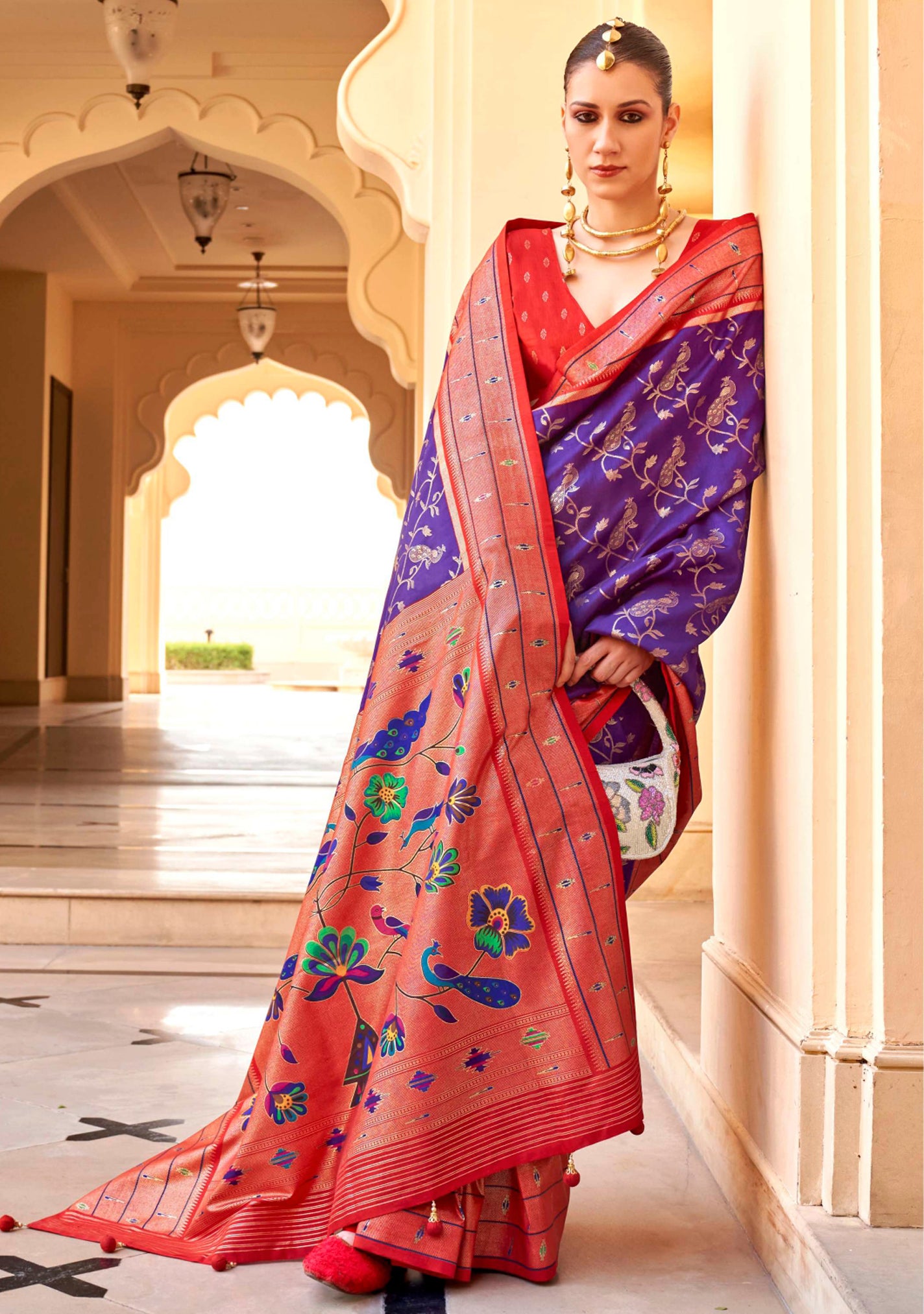 Violet Silk Saree With Jacquard Woven Work