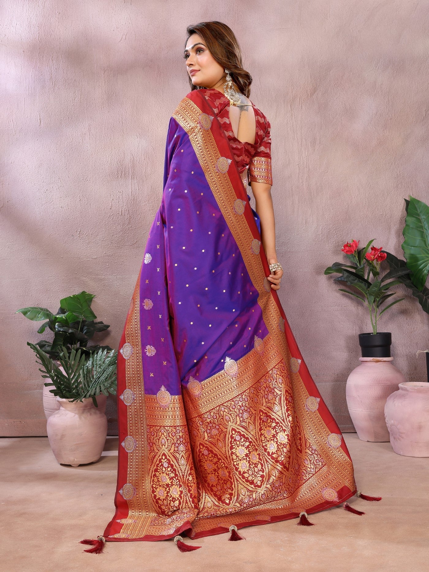 Violet Silk Sarees Saree With Traditional Weaving