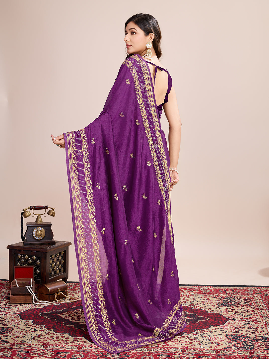 Violet Vichitra Silk Girlie Looks Designer Embroidery Work Wedding Season Saree