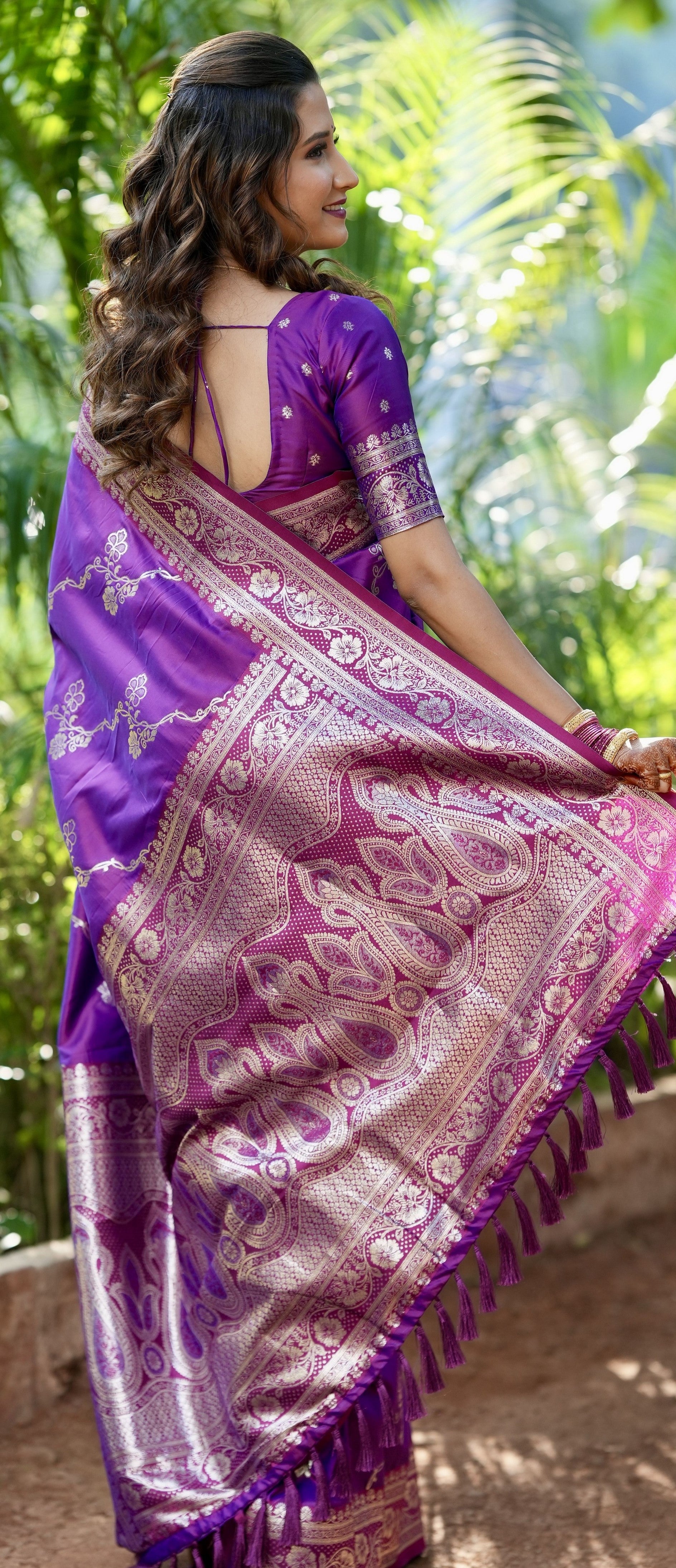 Violet Woven Jacquard Jari Designer Banarasi Silk Festive Ceremonial Saree