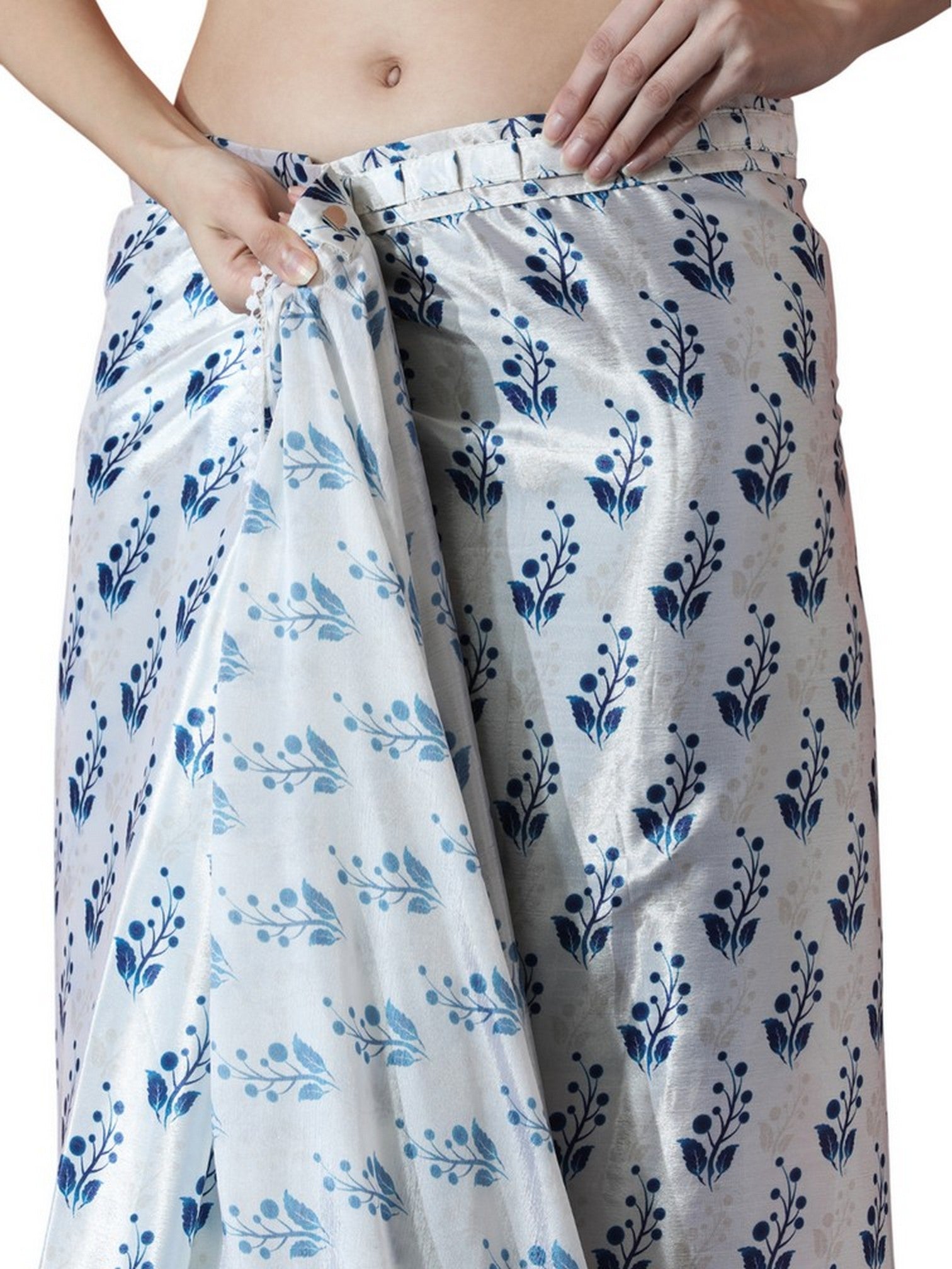 White Beautiful Chinon Designer Digital Printed Ready To Wear Ceremonial Saree