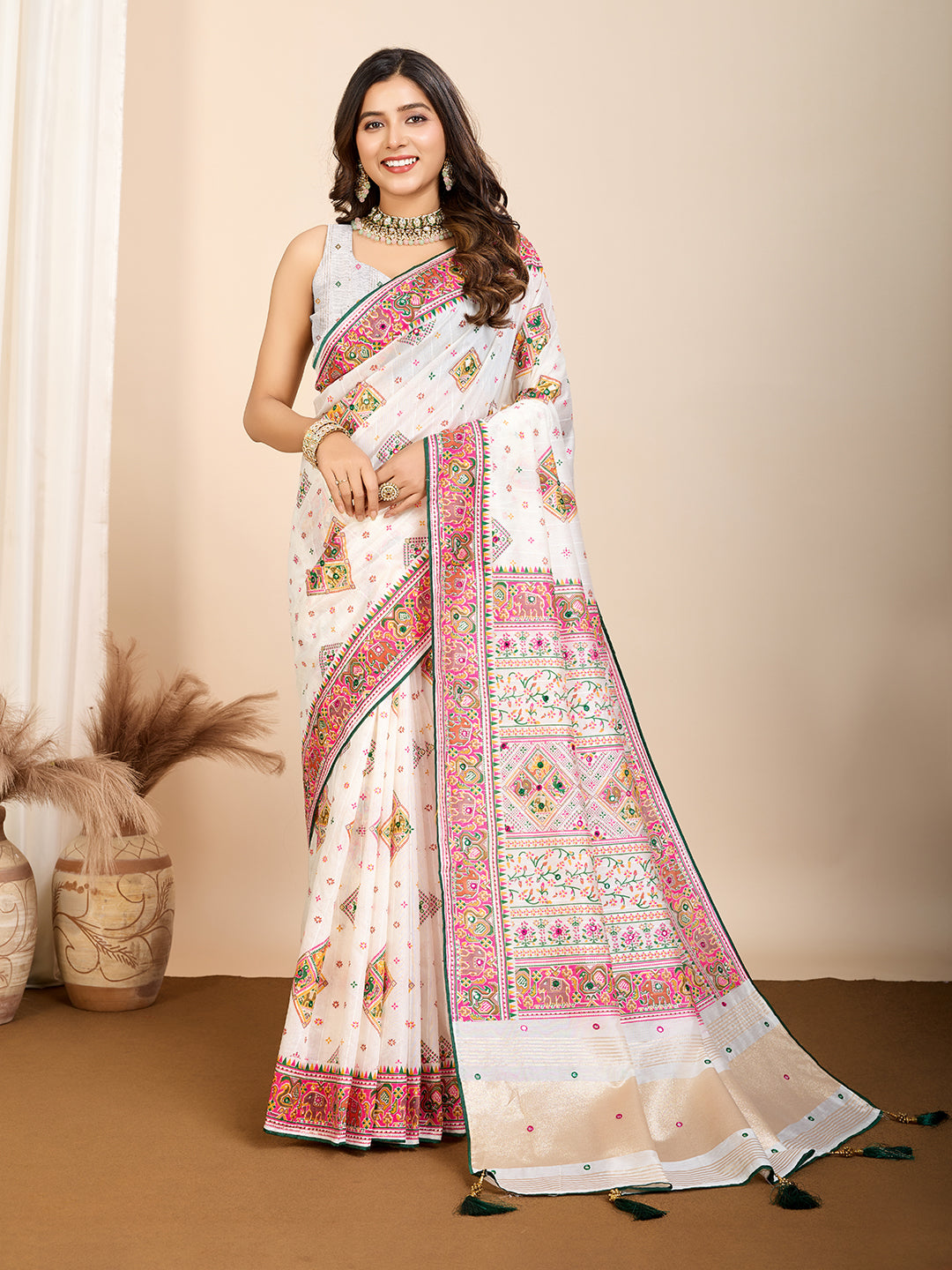 White Beautiful Designer Table With Hand Work Ceremonial Trendy Girlie Saree