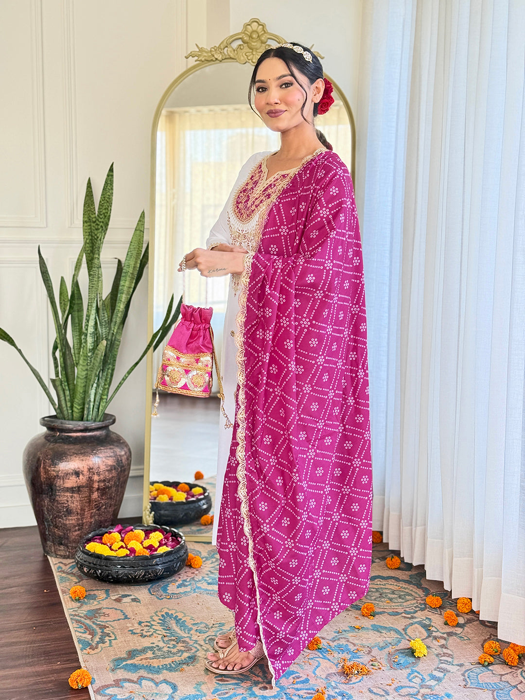 White Bsy Viscose Elegant Kurta Pant Set With Embroidery Work