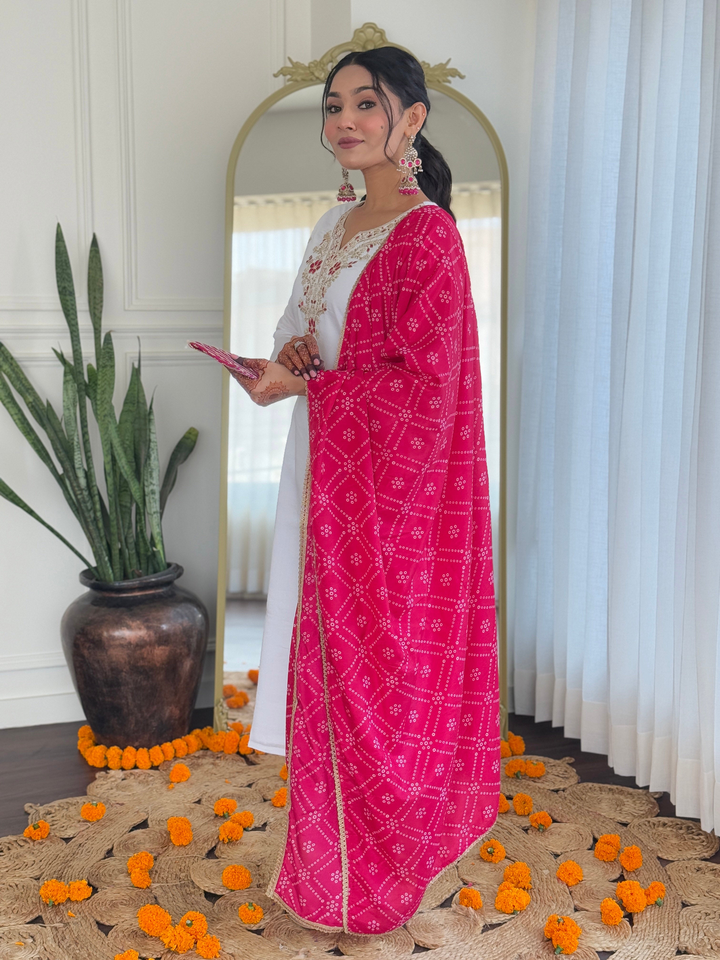 White Bsy Viscose Elegant Kurta Pant Set With Embroidery Work