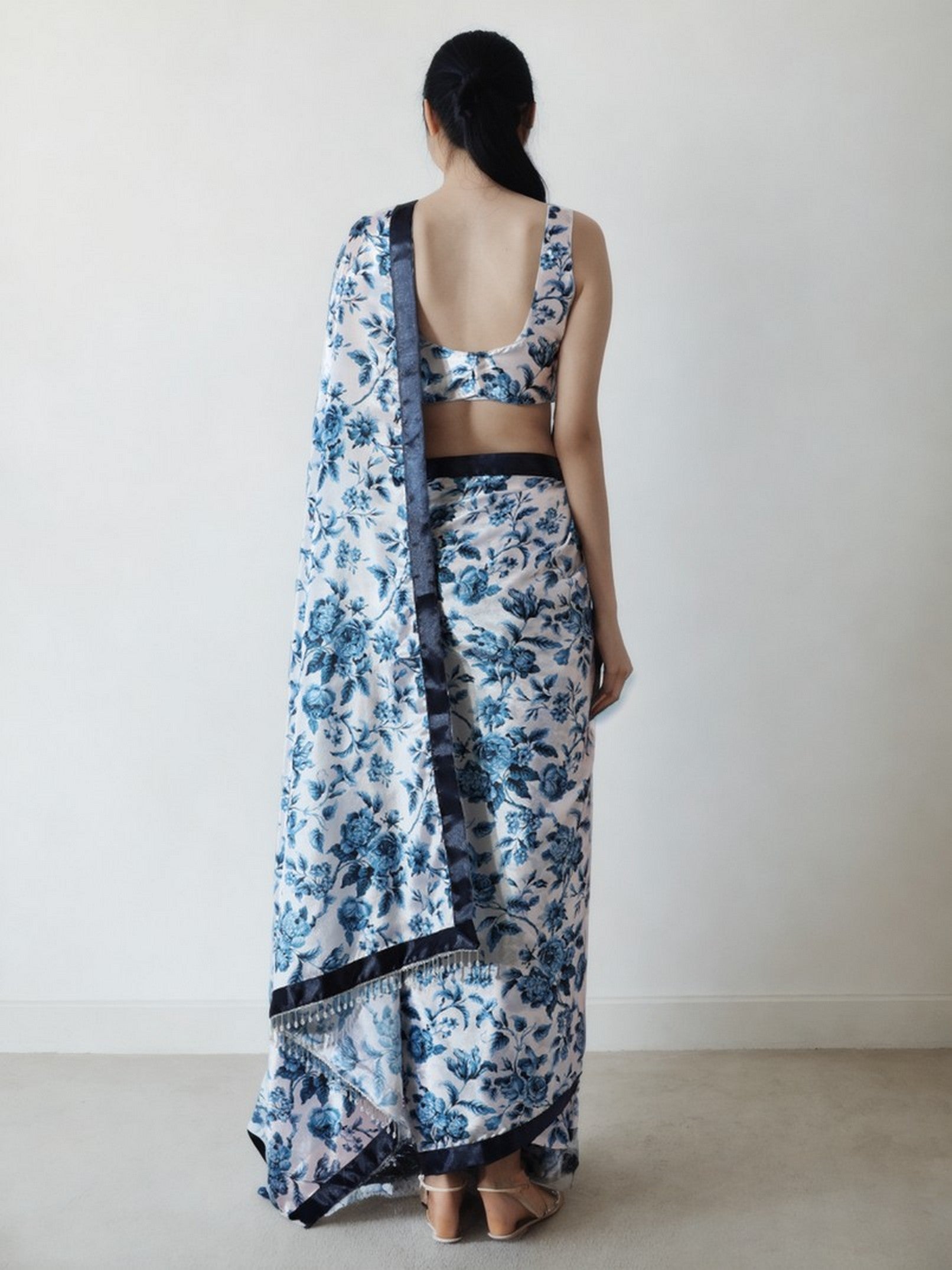 White Chinnon Partywear Printed Girlie Ready To Wear Saree