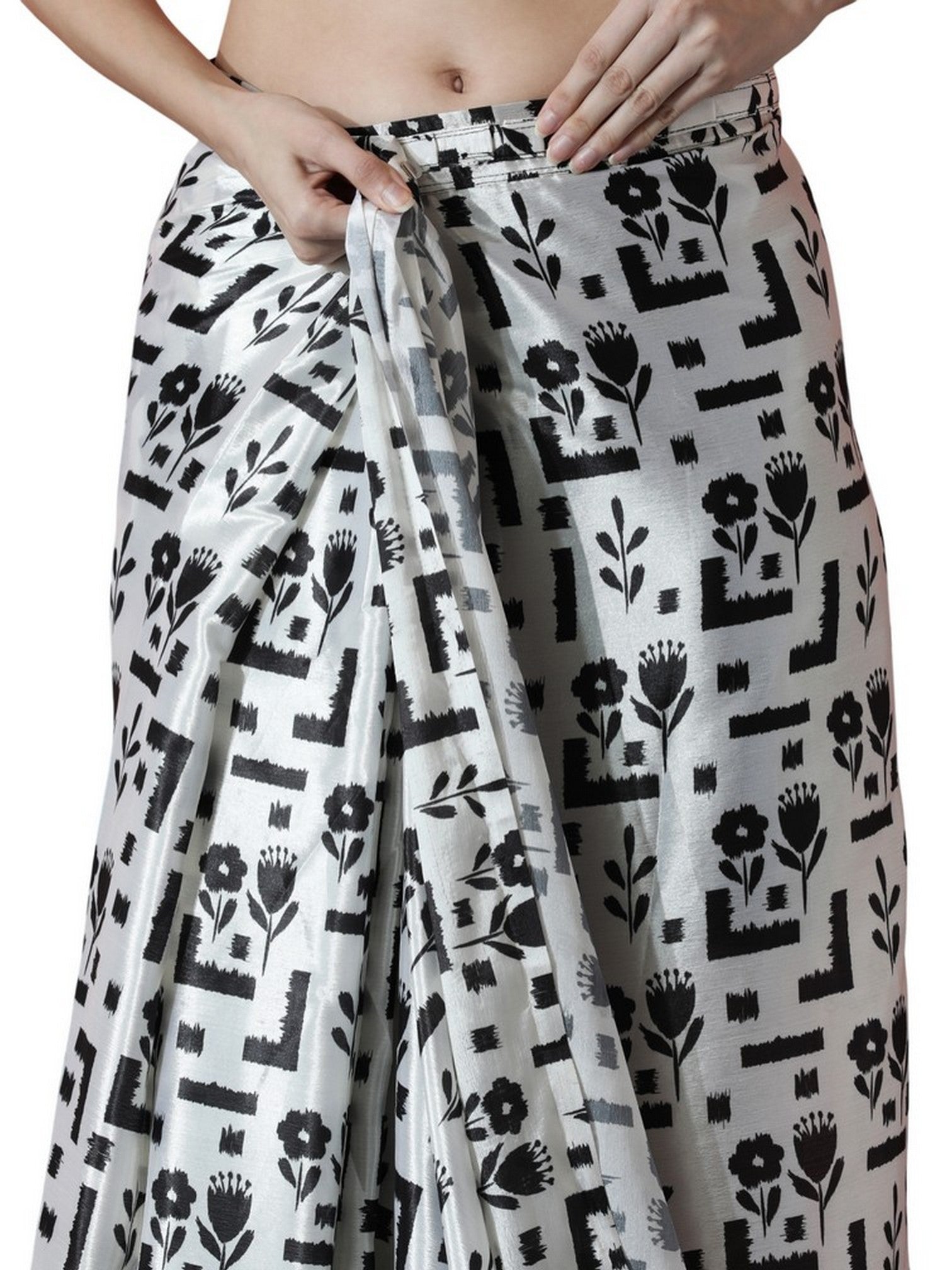 White Chinon Designer Digital Printed Ready To Wear Saree