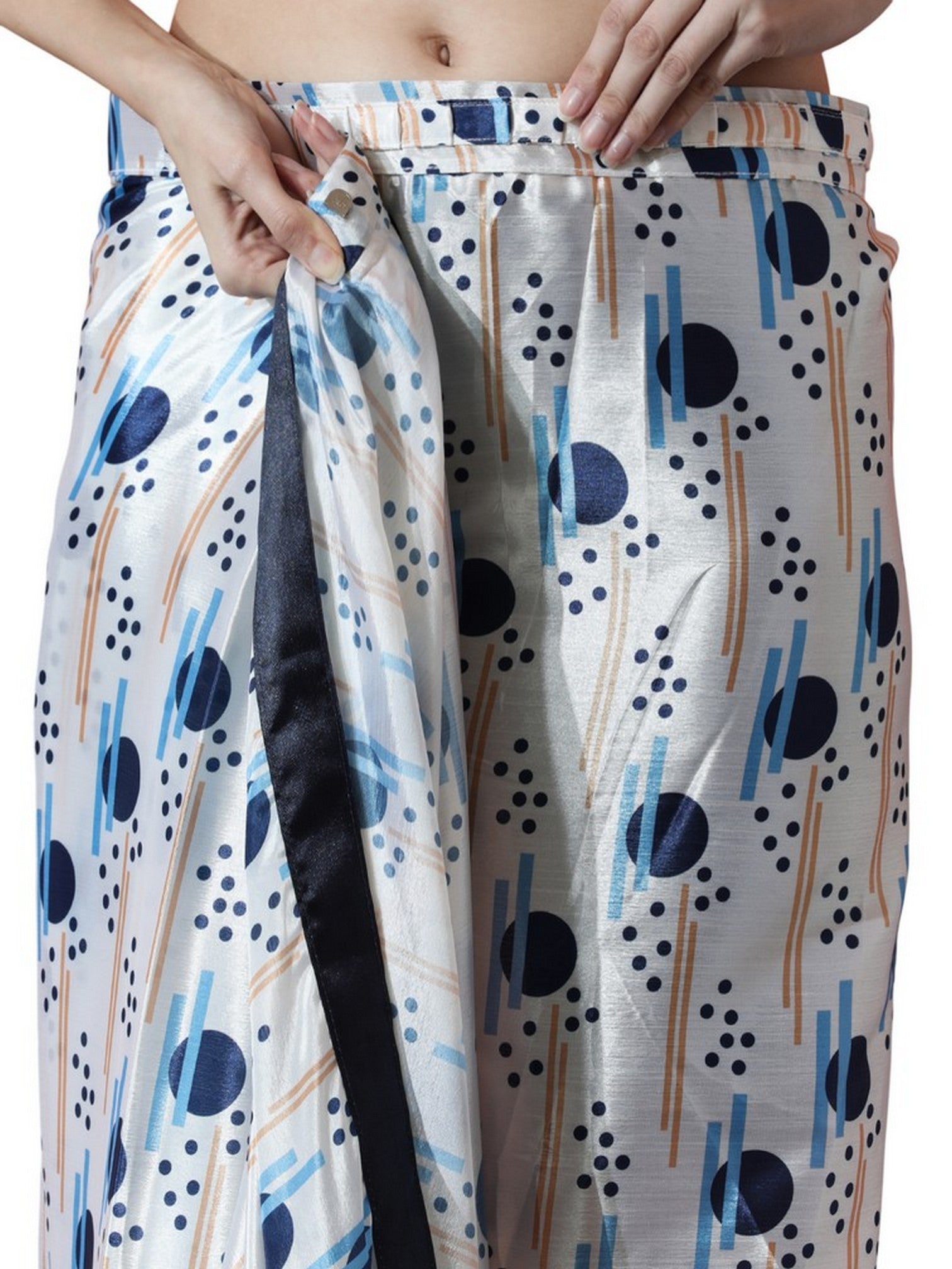 White Chinon Designer Digital Printed Ready To Wear Saree