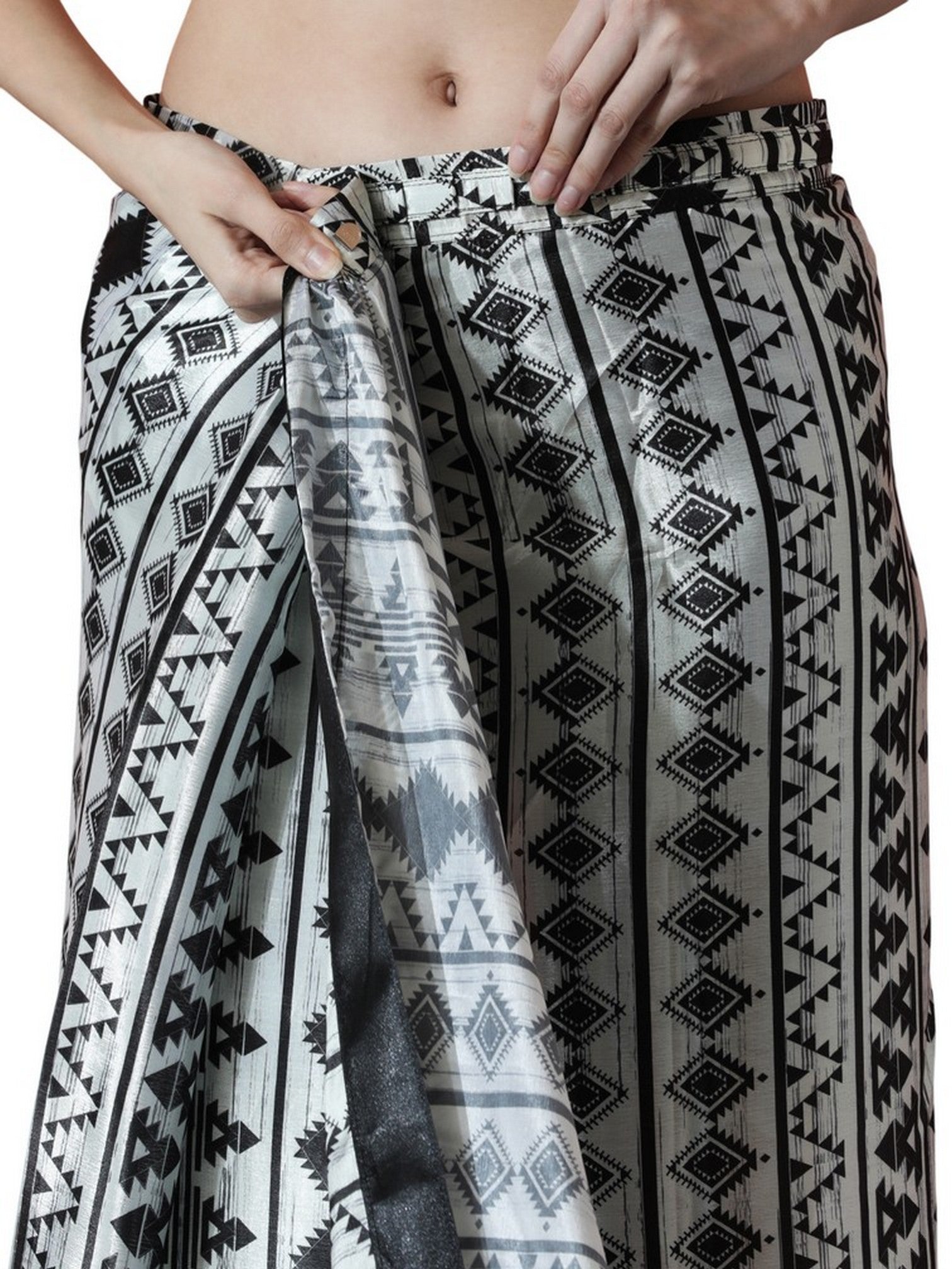 White Chinon Designer Digital Printed Ready To Wear Saree