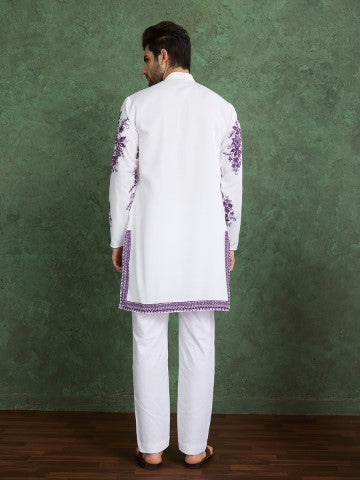 White Designer Viscose Rayon Printed Festive Kurta