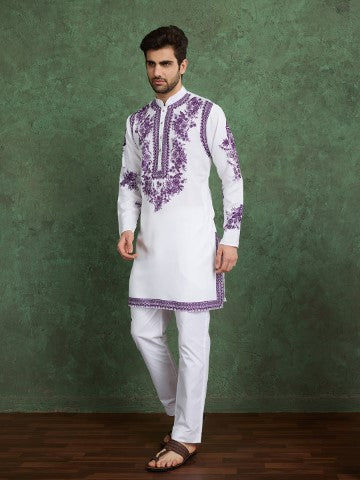 White Designer Viscose Rayon Printed Festive Kurta