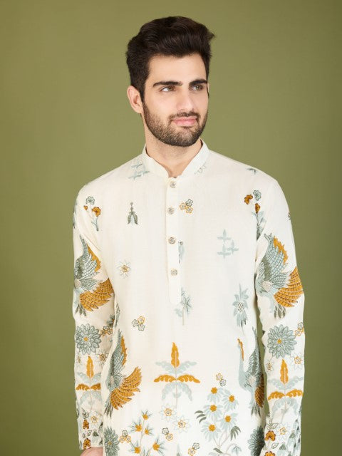 White Embroidered Kurta with Trendy Style for Celebrity Look
