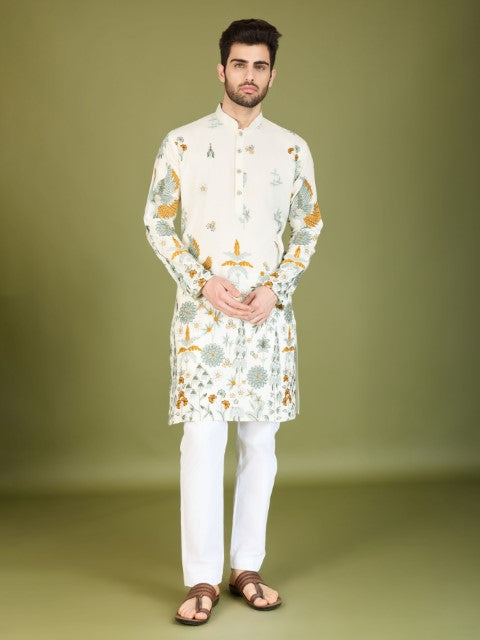 White Embroidered Kurta with Trendy Style for Celebrity Look