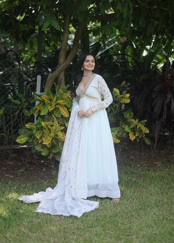 White Faux Blooming Suit With Embroidery Zari Sequins-work