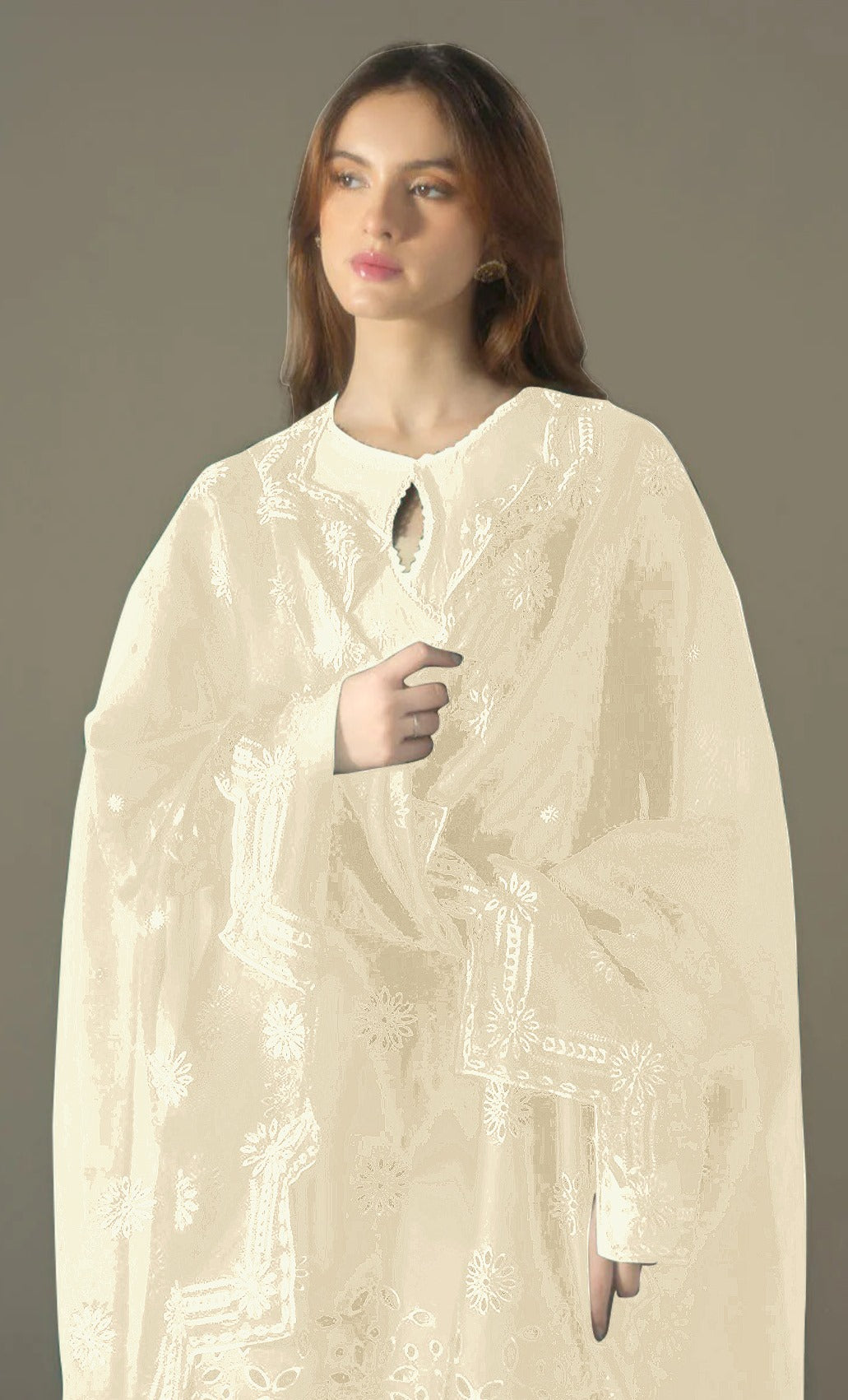 White Heavy Designer Suit With Heavy Embroidery Work