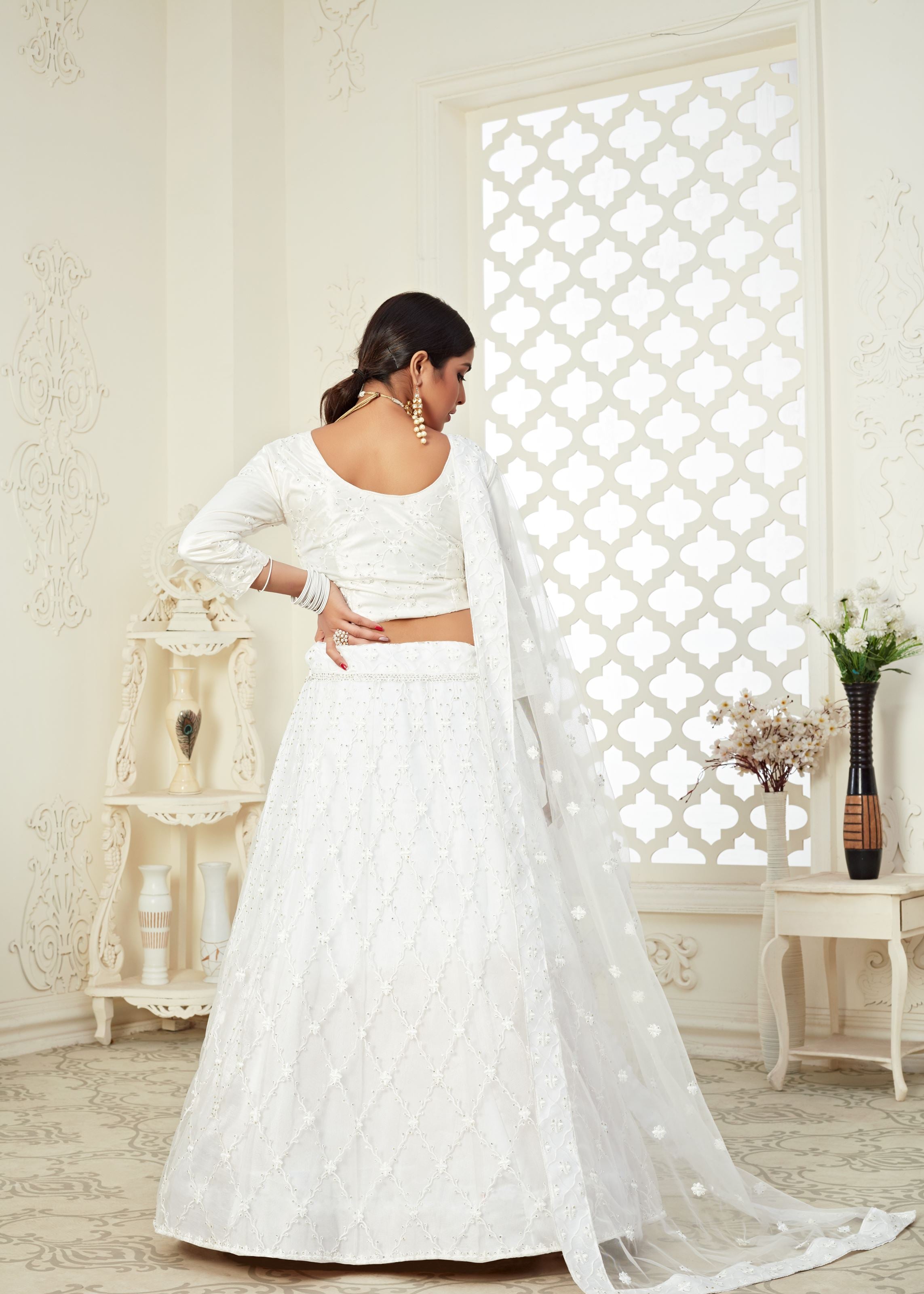 White Lehenga Choli With Butterfly Net And Full Embroidery Work