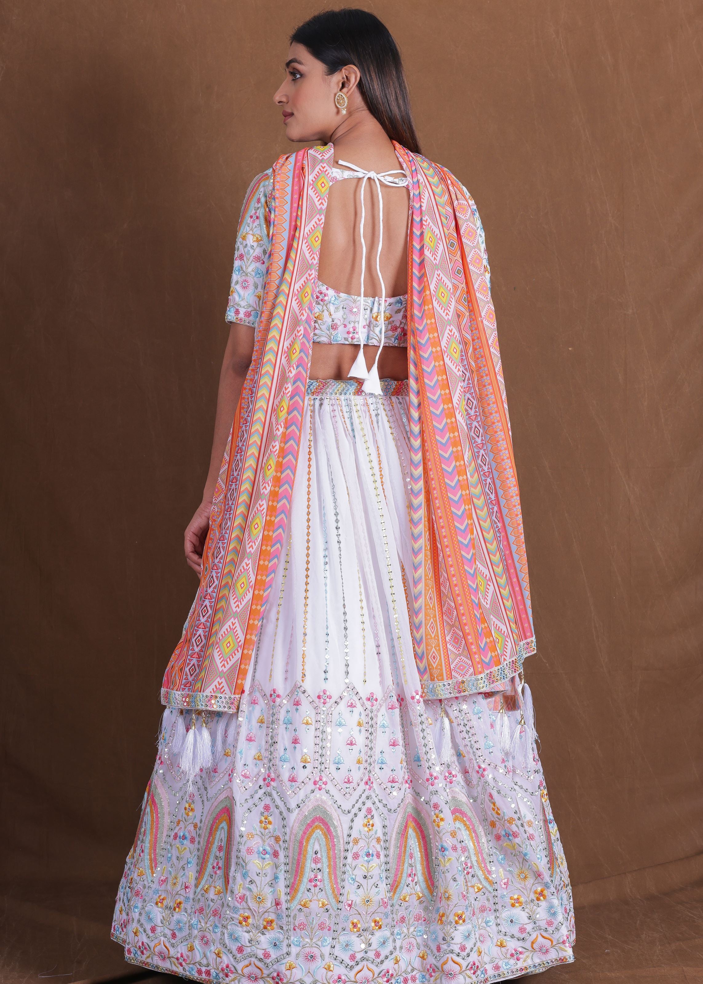 White Multi Thread Work Georgette Lehenga Choli