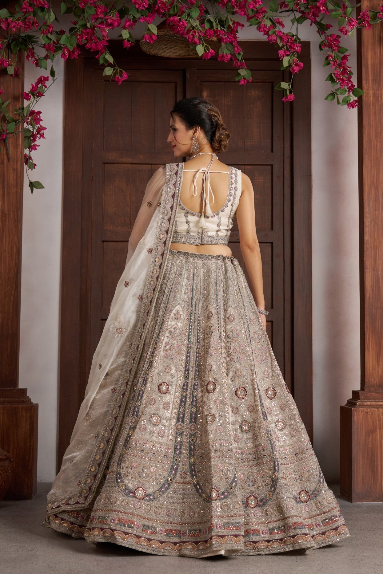 White Net Floral Embroidered Luxury Bridal Lehenga Choli