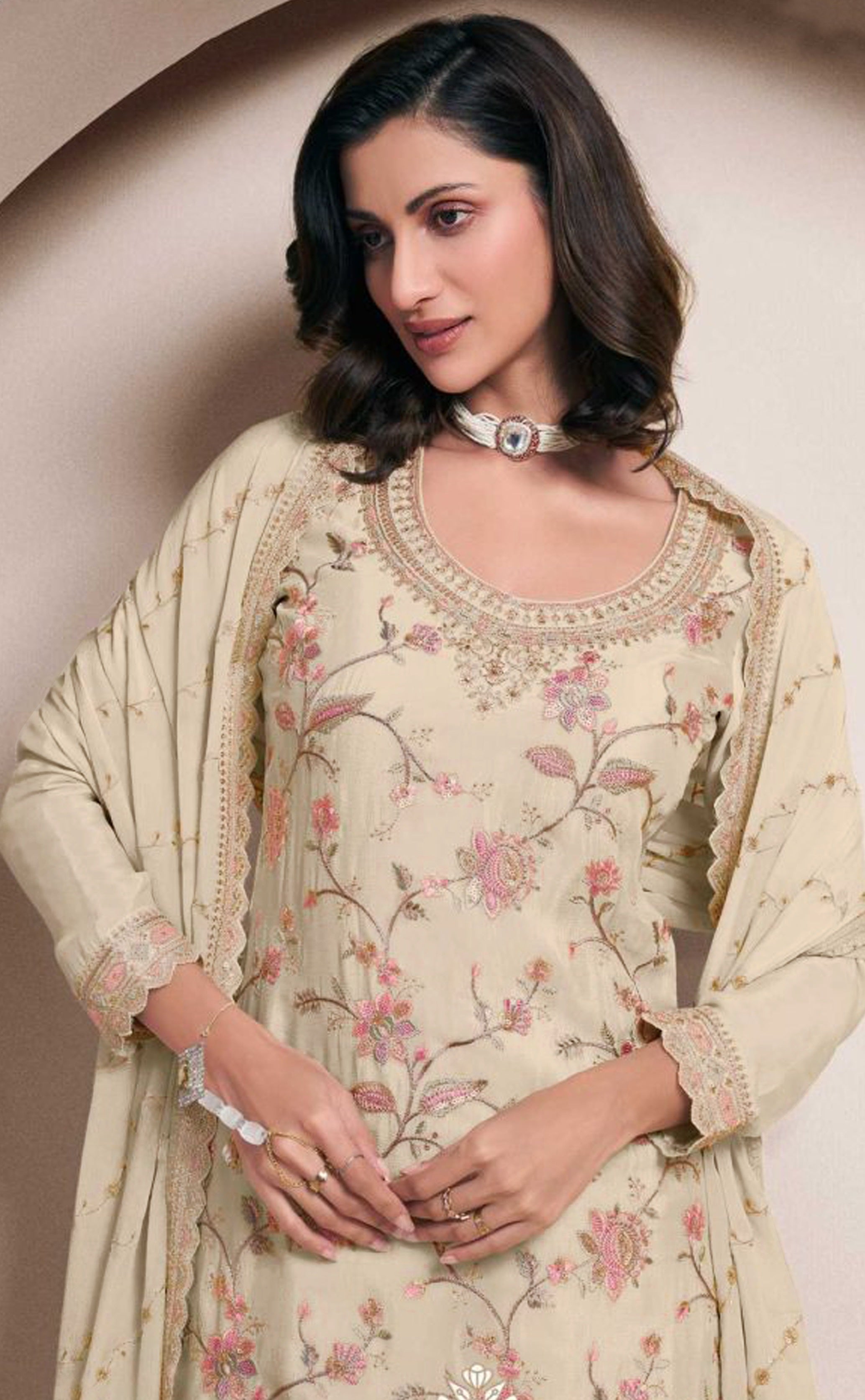 White Palazzo Style Salwar Suit With Heavy Embroidery Work